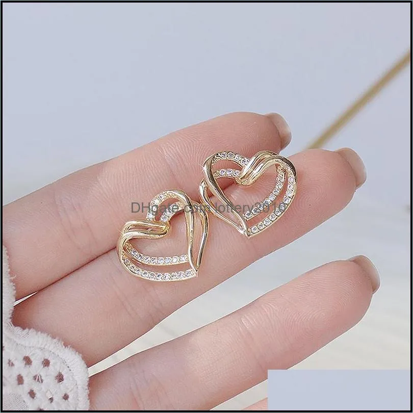 Jewelrylove Heart Earrings For Women Bling Shine Zircon 14K Real Gold Stud Earring Wedding Birthday Gift Jewelry Ins Korean Drop Delivery 20