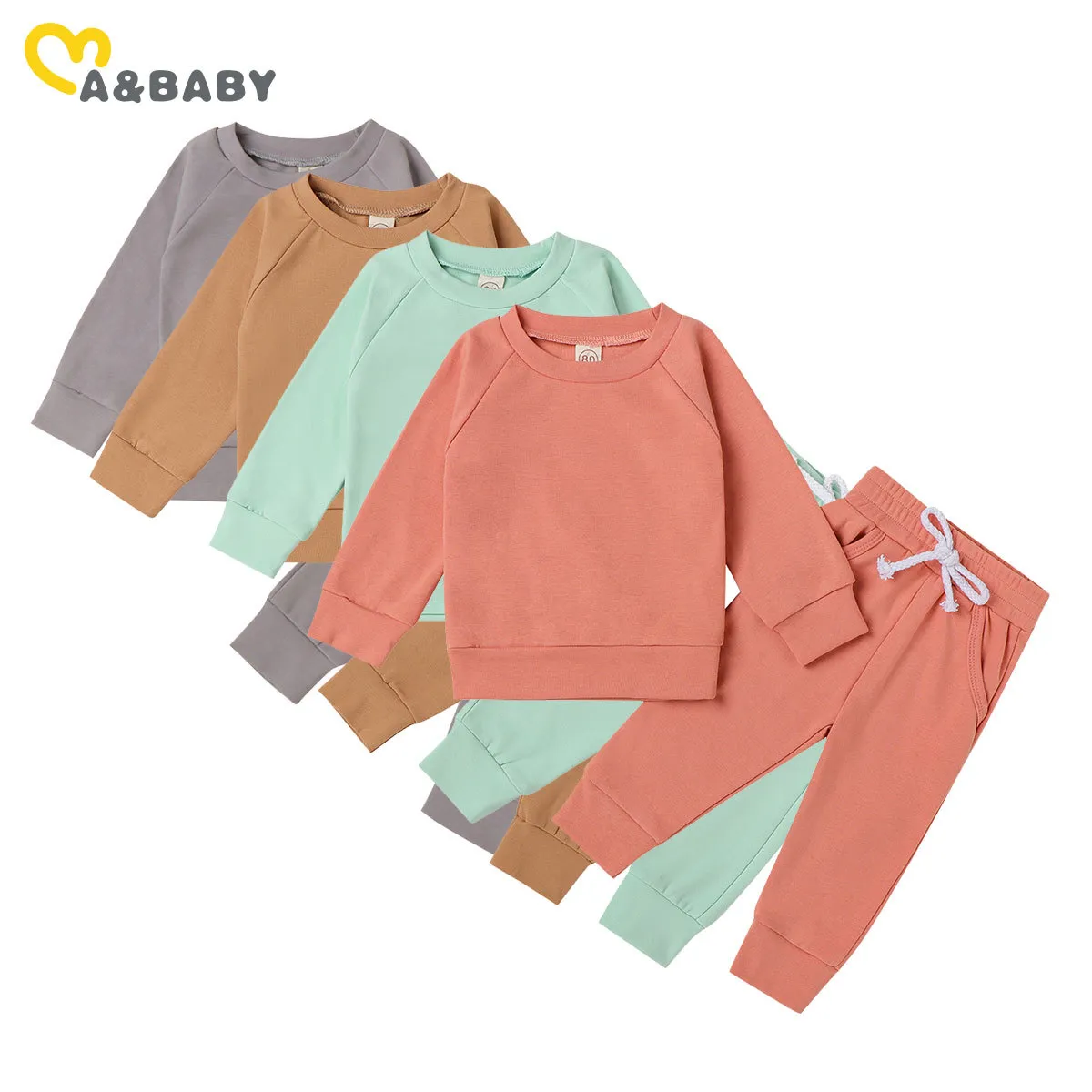 6M-4Y Autunno Primavera Toddler Infant nato Baby Kid Ragazzi Ragazze Vestiti Set Solid Top manica lunga Pantaloni Abiti 210515