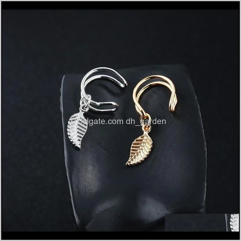 fashion no pierced ear clip cuff wrap earrings leaf feather pendant non-piercing clip earrings for women party statement jewelry