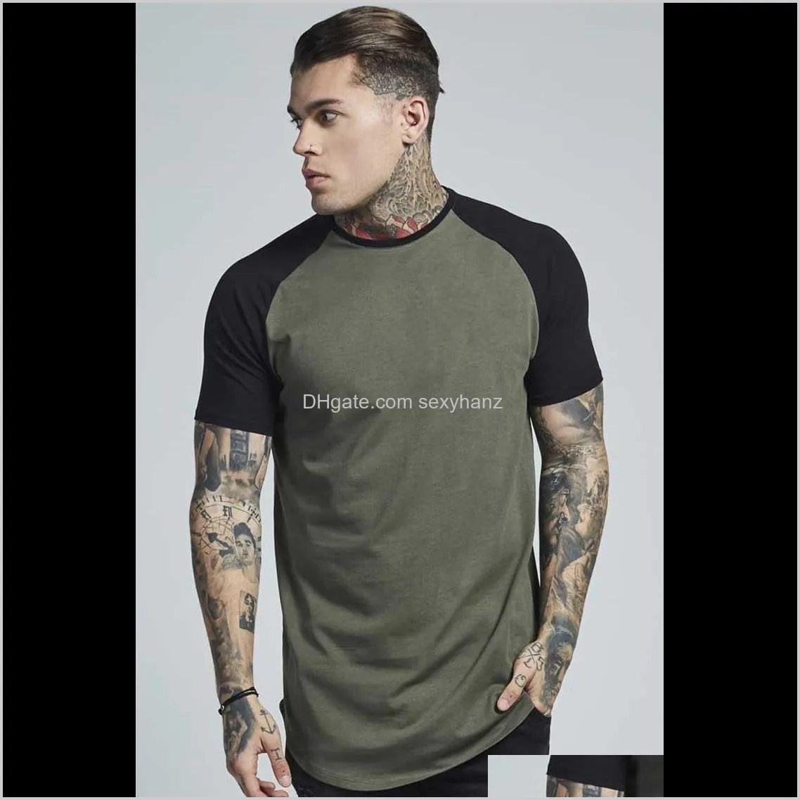 men summer t-shirts white green men casual hip hop irregular curved hem short sleeved t-shirts m-2xl