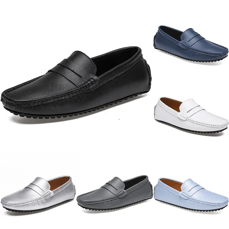 Sapatos de condução ocasional dos homens de couro homens macios Moda Moda Negra Negra Branco Azul Prata Amarelo Calçado Cinzento All-Match Lazy Cross-border 38-46 Color82