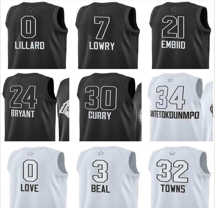 Custom Printed All-Star Basketball Jerseys Thompson Curry Green Lillard Beal Towns Antetokounmpo Lowry Embiid Simmons Men Women Kids Youth