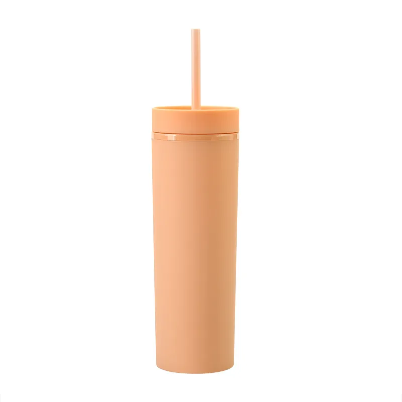 ! 16oz Acrylic Skinny Tumblers Matte Colored Acrylic Tumblers with Lids and Corlorful Straws Double Wall Plastic Tumblers With FREE Straw Reusable Cup