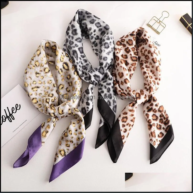 Fashion Women Scarf Luxury Leopard Print Pure Silk Feeling Shawl Scarfs Foulard Square HeadBand Scarves Wraps