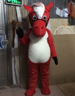 Mascot Costumes Red Horse Mascot Costume Halloween Animal Bithday Party Game Dress2108