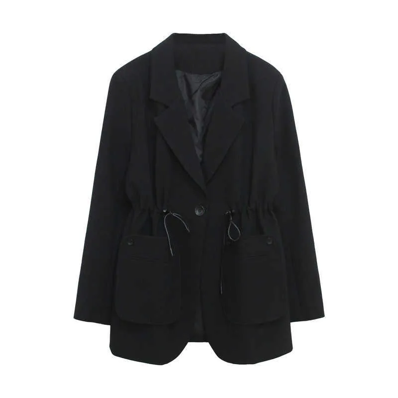 Women Chic Black Blazer Casual Drawstring Single Button Office Ladies Pockets Suit Jacket Female Spring Blazers 210608 From 45 09 DHgate