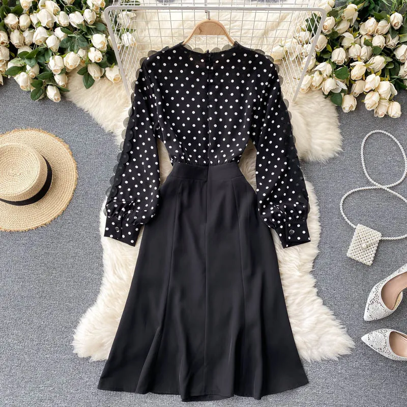 Elegant European Style Black Lace Collar Double-Breasted Polka Dot Patchwork Polka Dot dress for Women - Perfect for Summer Parties (210428) Elegant European Style Black Lace Collar Double-Breasted Polka Dot Patchwork Polka Dot dress for Women - Perfect for Summer Parties (210428)