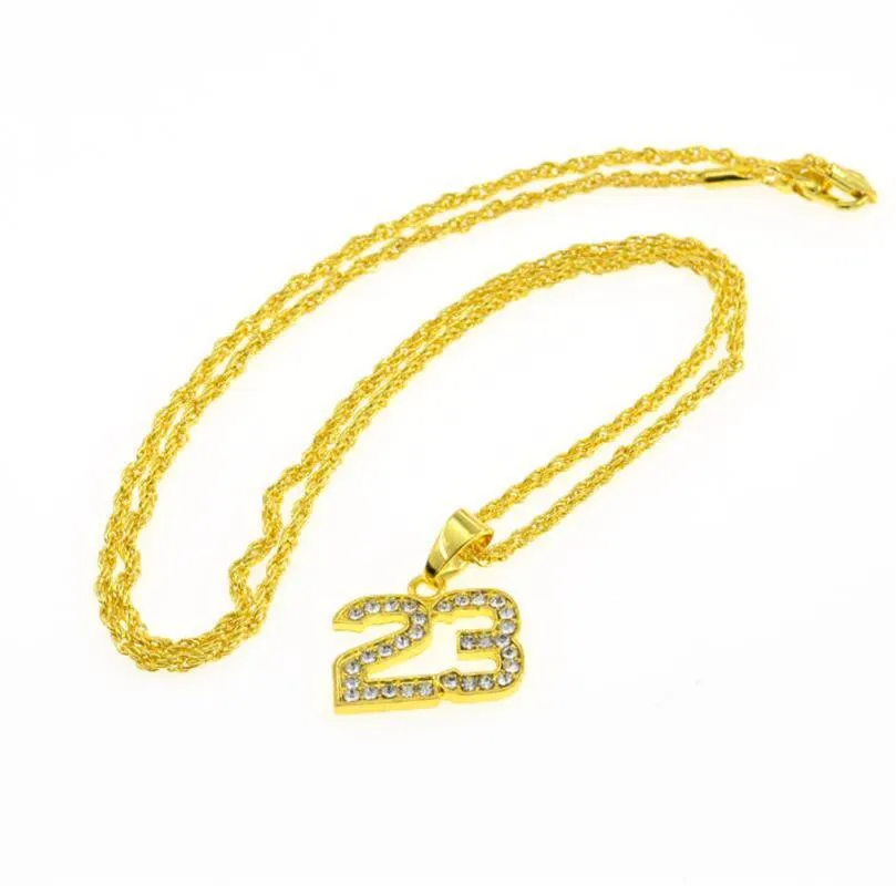 Ketten Ankunft Bling Gold Cuban Chain Halskette Schmuck für Männer Kristall Hip Hop Basketball Legende Nummer 23 Halsketten Anhänger Anhänger