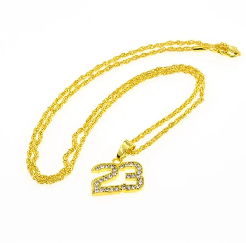 Kedjor Ankomst Bling Guld Kubansk Kedja Halsband Smycken För Män Kristall Hip Hop Basket Legend Number 23 Halsband Hängen