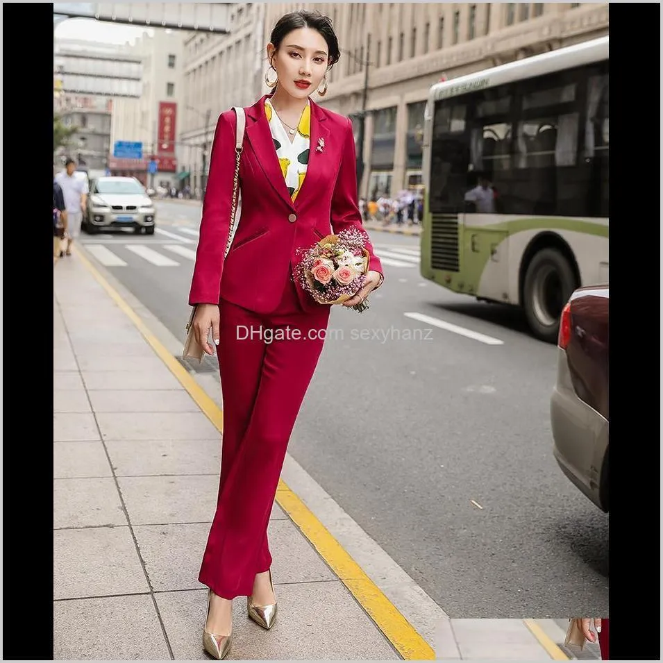 elegant autumn white black red pant suits for women 2 piece set single button blazer jacket trousers office lady plus size 4xl