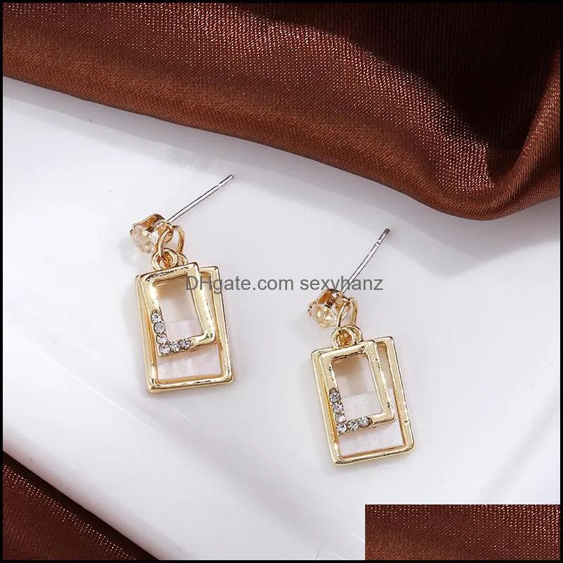 S1317 Hot Fashion Jewelry S925 Silver Post Earrings Retro Square Shell Texture Stud Earrings