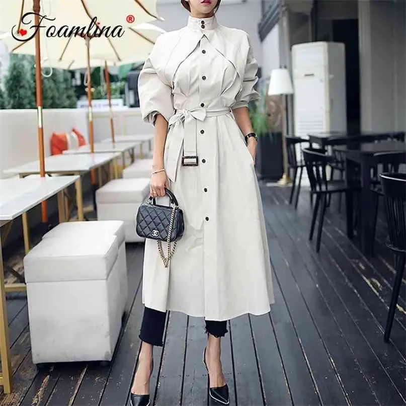Trench-Coat Femme Élégant Automne Automne Manches Longues Bretelles Ceinturées A Line Wear to Work Office 210603