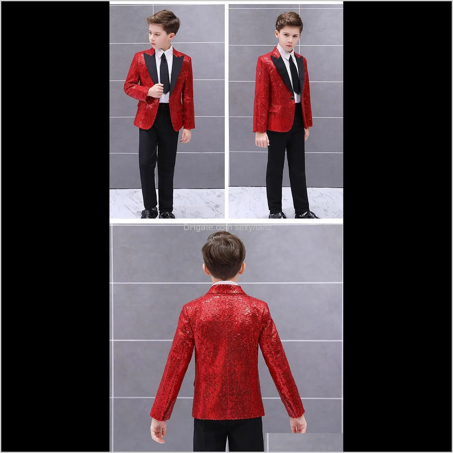 2020 fashion gold prom party suits for boy shiny stage performance boys tuxedo kid formal wedding blazer with pants set 2 pieces1