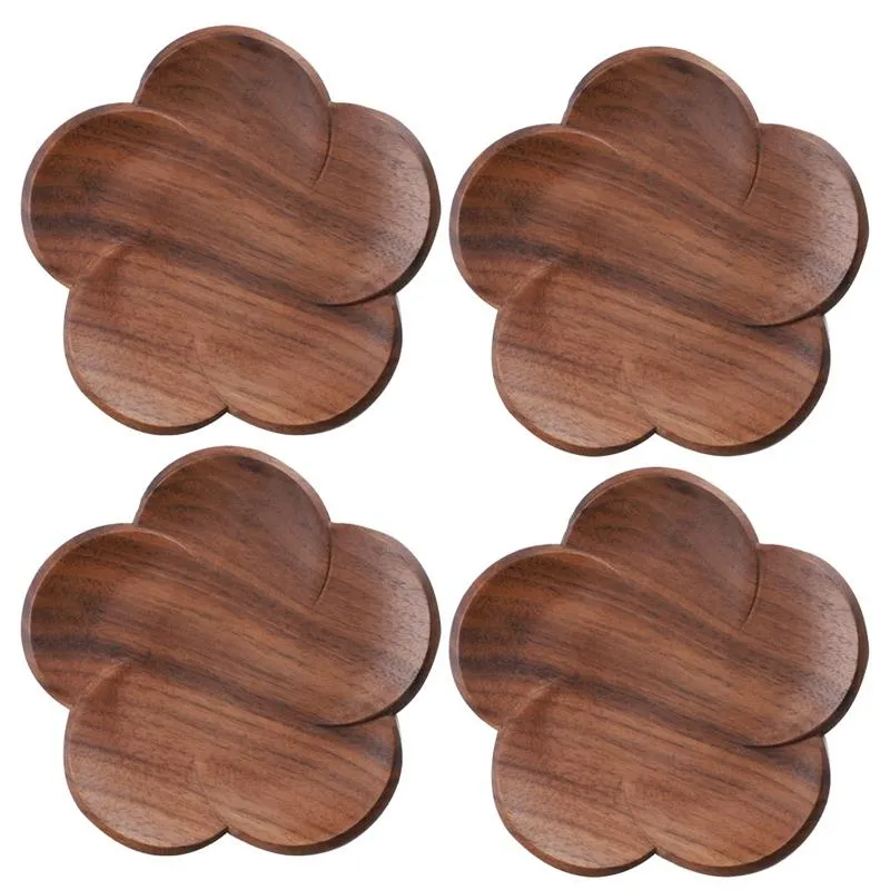 Mats & Pads Wood Coasters Pack Of 4,Placemats Decor Petal Heat Resistant Drink Mat Home Table Tea Coffee Cup Pad