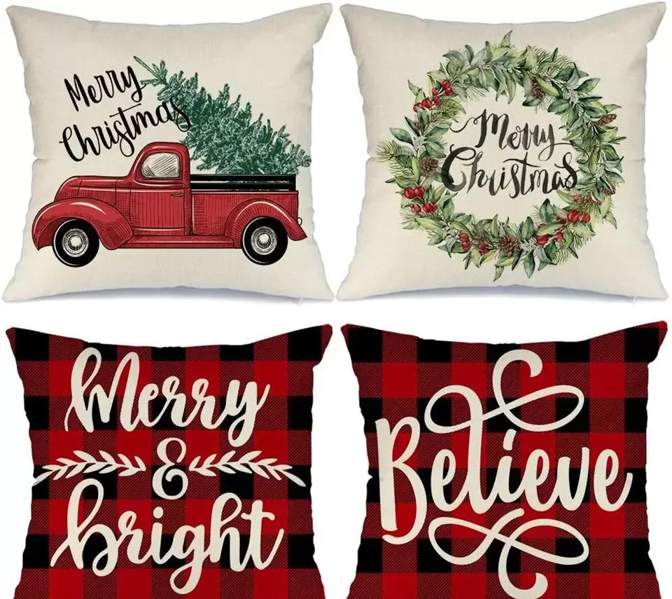 NEUE 1PCS Weihnachten Festival Kissen Fall Santa Claus Druck Färben Sofa Bett Wohnkultur Kissen Abdeckung Schlafzimmer Weihnachten Kissen