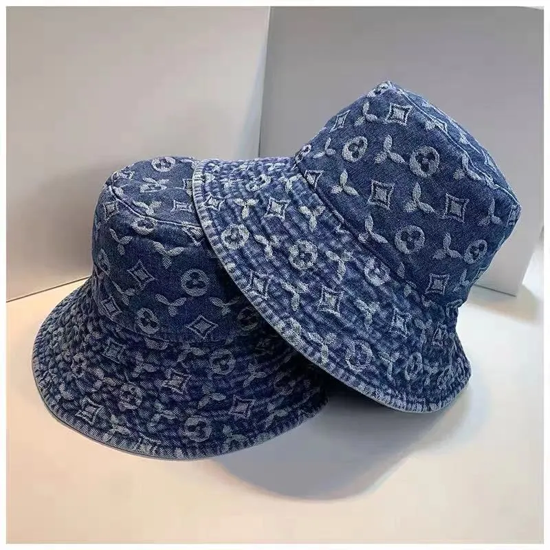 Cowboy Bucket Hat Casual Lyx Unisex Kepsar Dam Herr Designer Hattar För Street Casquette Denimtryck Monterad Keps Herr Beanie D2109152HL