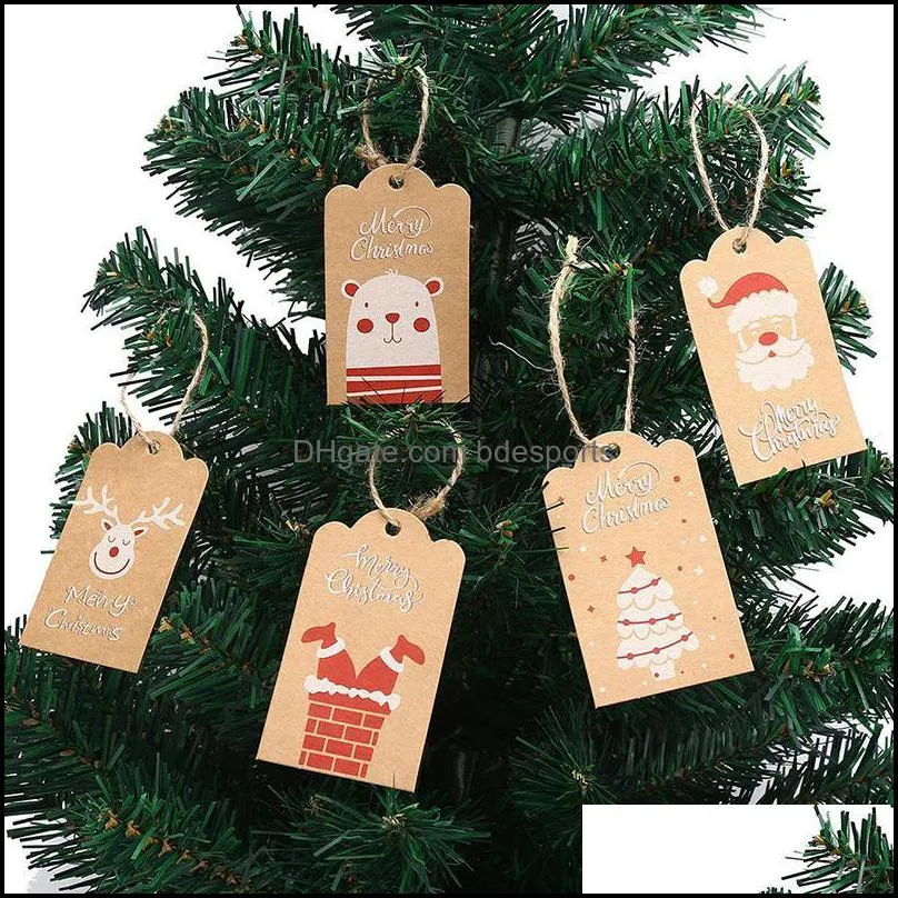 Christmas Decorations 2021 100pcs Kraft Paper Tree Sticker Merry Gift Tag Santa Claus Snowman Diy Wrap Hang