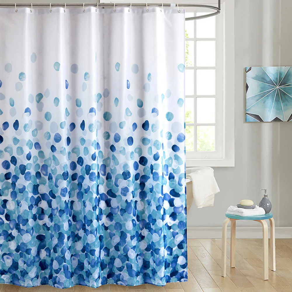 Lichtblauwe bloem douchegordijn voor badkamer met 12 haken polyester weefsel machine wasbaar waterdicht bad gordijnen scherm 210609