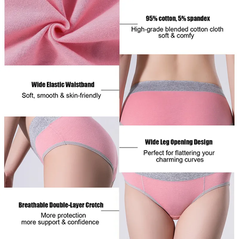 Plus Size Womens Cotton Mid High Waisted Incontinence Briefs For