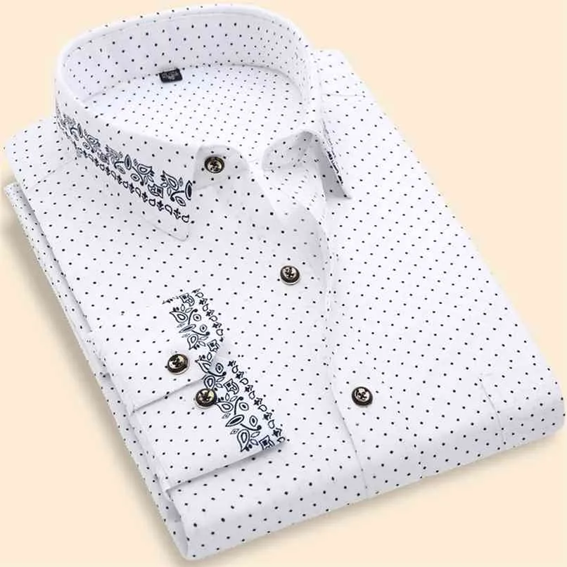 Snygga mäns tryckta casual shirts tunn mode mjuk regelbunden passform social blommig långärmad strandskjorta 210809