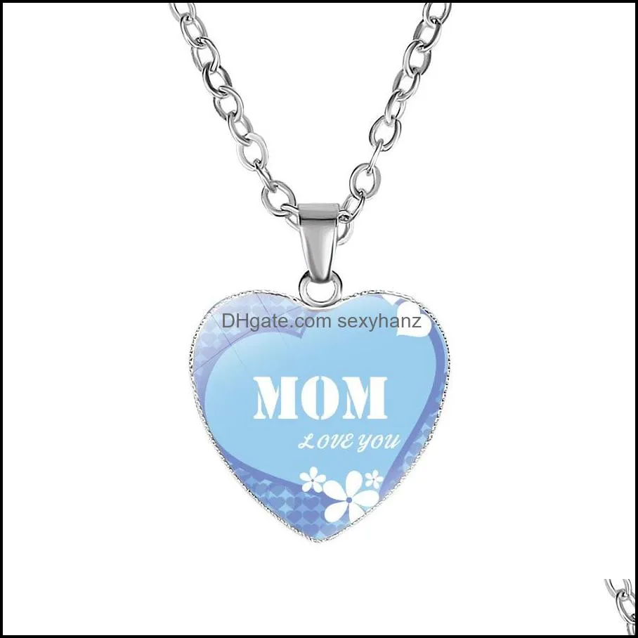 MOM`s Love Necklace Glass Heart Shape Pendant Necklace Best Mom Ever Fashion Jewelry Mother Gift Necklace S287