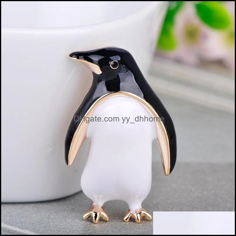 Pins, Brooches Blucome Est Lovely Penguin Shape Black Enamel Gold Jewelry For Children Sweater Scarf Suit Lapel Pins