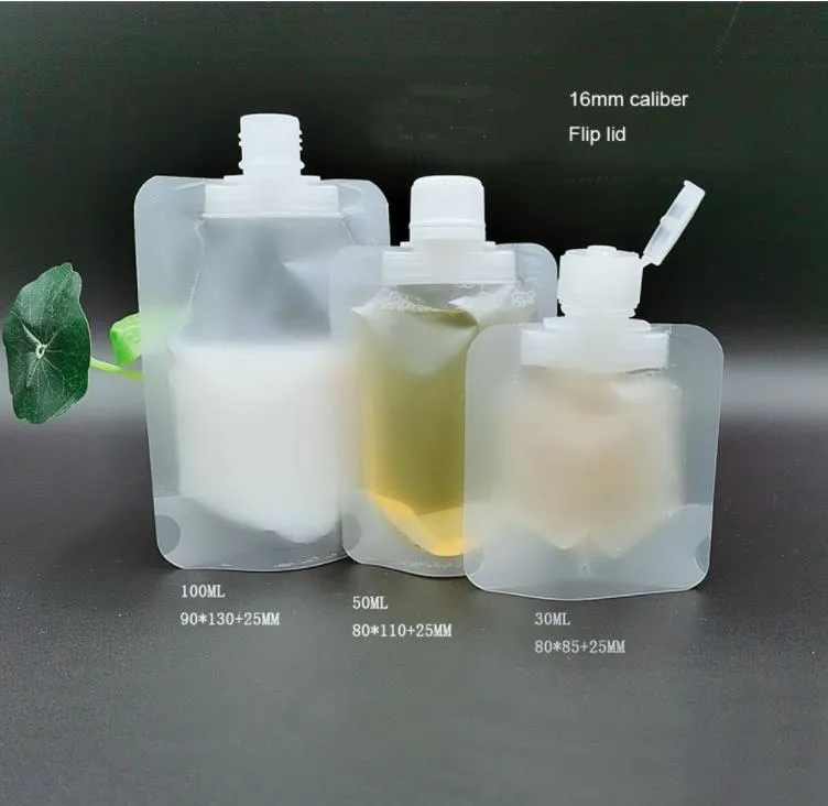 Other Drinkware 300pcs Stand Up Plastic Bag Packaging Spout Pouch for Liquid Cream Sample Storage 30ml 50ml 100ml Flip Lid Screw Cap SN2332