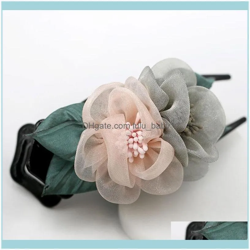 Korean Big Cloth Flower Rose Large Horsetail Crab Clip Women Girls Plastic Hair Claw Barrette Hairpin Accessories Jewelry Clips &