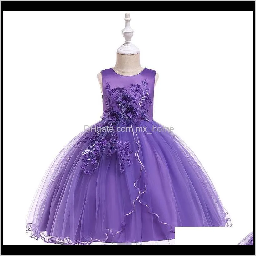 girls solid princess dresses 9 colors solid bow sleeveless mesh lace flower sequin dresses kids clothes girls party peform dress 04