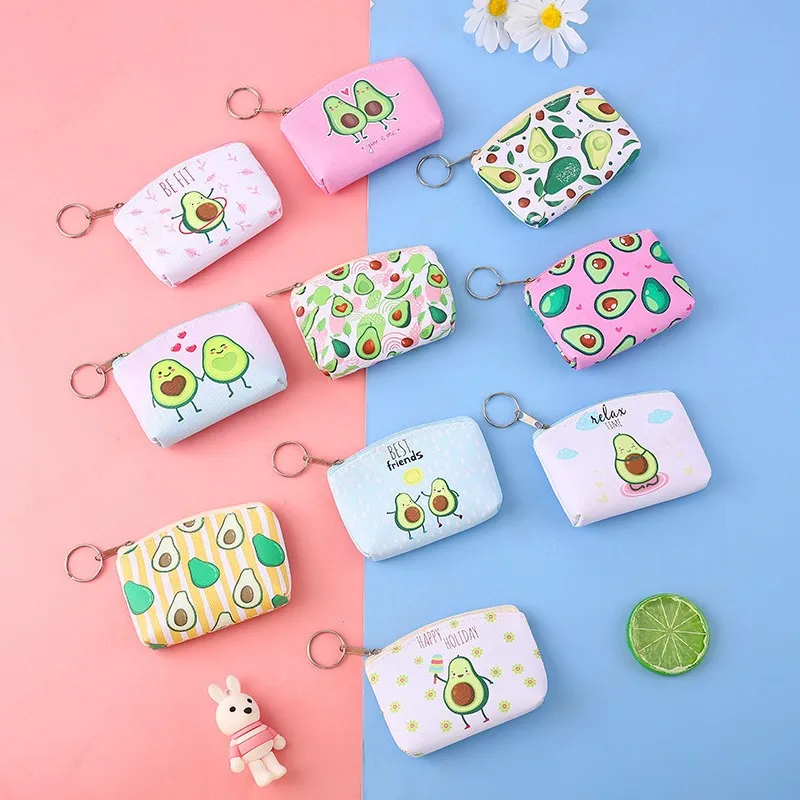 Children Small Coin Purses and Holders PU Leather Cute Cartoon Animal Fruit Print Coin Money Card Wallet Pouch Earphone Key Bags