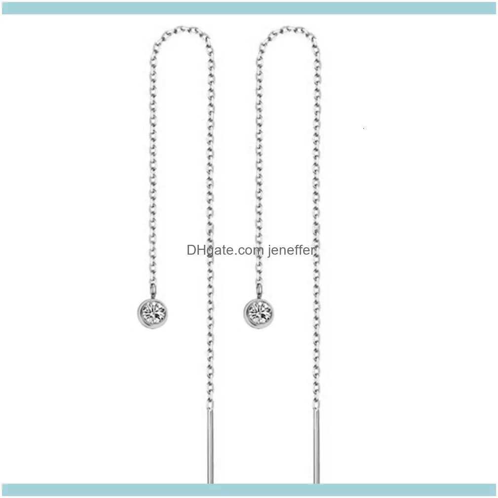 FactoryXZ27fashion Creative star titanium steel tassel simple crystal ball metal rod Pendant Long ear line Earrings