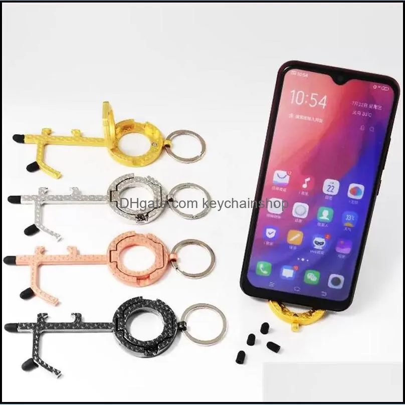 Porte-clés Accessoires de mode Edc Porte-clés de poche sans contact Mtifonctionnel Prévention des épidémies Porte-clés Porte-téléphone portable Décapsuleur D