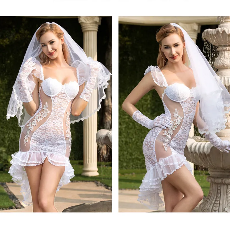 White Lace Bridal Lingerie Set: Sexy Mesh Pajamas For Bridal Night