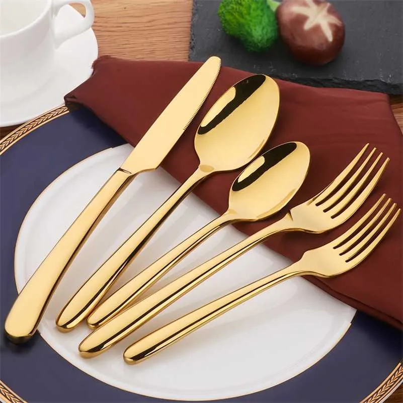 20 pcs 18/10 de aço inoxidável Restaurante ouro talheres Golden Luxury Cutlery Set Engrossar Punho de Talheres de Talheres para 4 211012