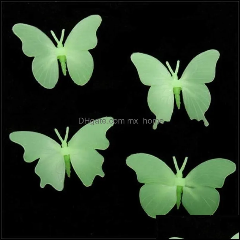 Wall Stickers 4PCS/Set Plastic Luminous Decor Glow in the Dark Butterfly Fluororescent Decal Art Noctilucent Decorative 01I7