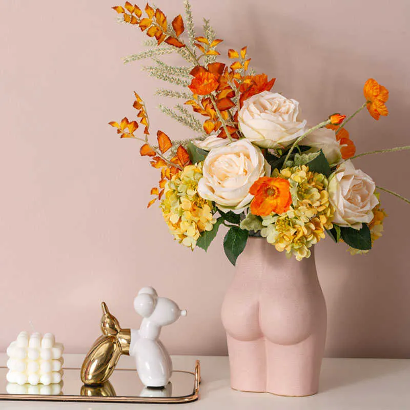 Creative pink body art ceramic vase gardening flower pot decor Home decor accessories modern minimalist style ornaments gift 210623