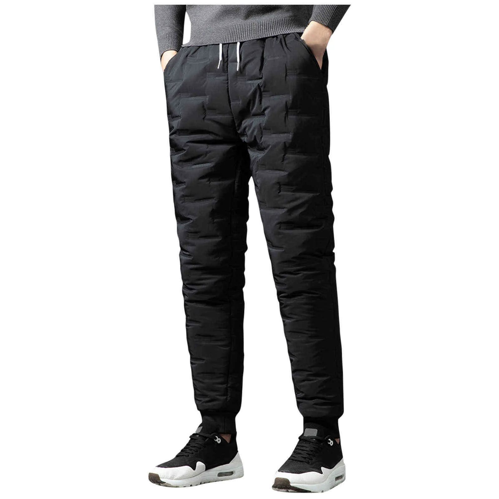 Men's Padded Trousers Cotton Trousers Casual Warm Solid Full Length  Leggings Pants Thickened Pocket Drawstring Pants Trousers 211201