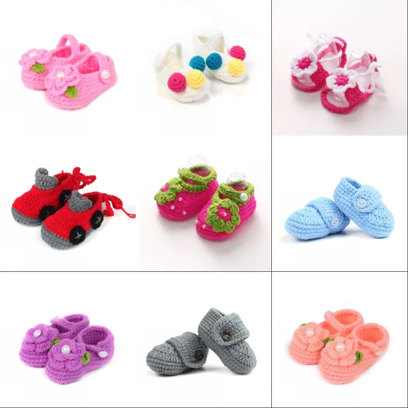 Tissé à la main enfants laine premiers marcheurs couleur unie confortable nouveau-né bébé chaussure manuel produits tricotés Prewalker 4 8nw B3