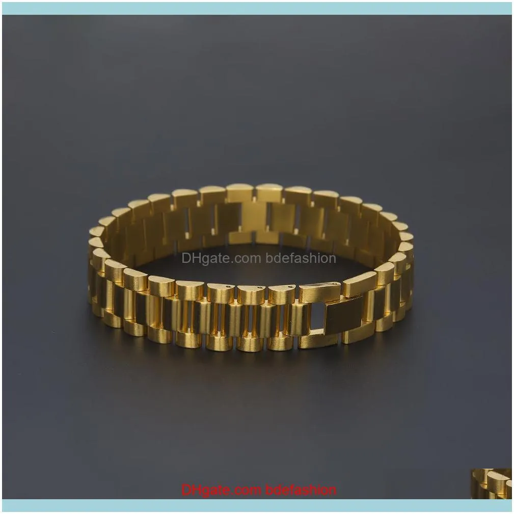 Watch Strap Link Bracelet 22.5cm*1.5cm Stainless Steel Crown President Style Adjustable Mens Hip Hop Bangle Cool Gift
