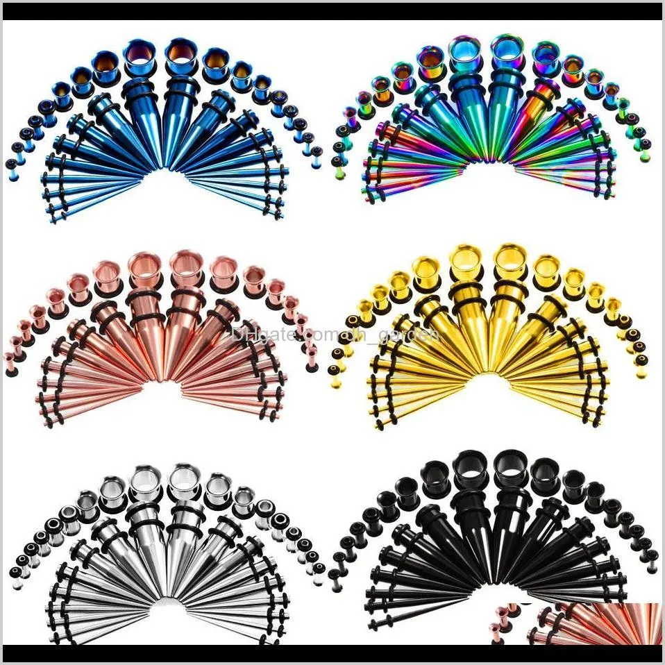 36pcs surgical steel ear gauges tap stretcher stretching kit tunnels plugs expander body jewelry earring wholesale