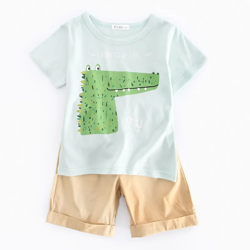 Zomer kinderen kleding sets toddler pak babyjongen krokodil afdrukken kleding kinderen t-shirt + shorts 210429