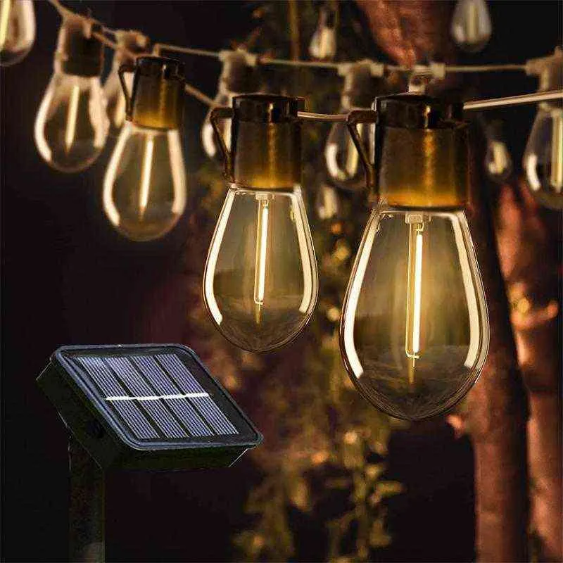 Garten Solar Licht Girlande Glühbirne Edison Lichterketten Retro Glas Fee Lampe Im Freien Wasserdichte Party Weihnachten Dekoration G0911