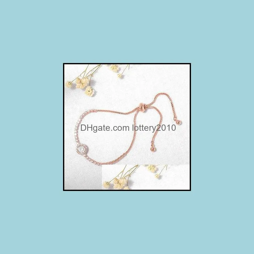 Fashion White Color Cubic Zircon Bracelets For Women Temperament Rose Gold Adjustable Chain Bangles Femme Link,