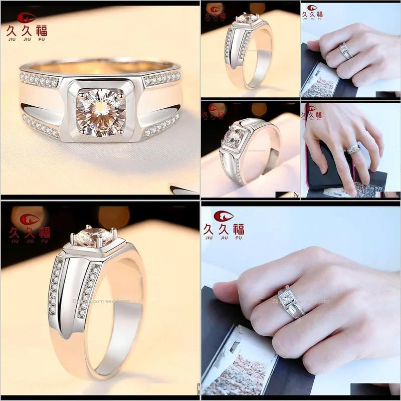 925 sterling silver fashion mosang diamond aggressive luxury double row micro inlaid big men`s ring