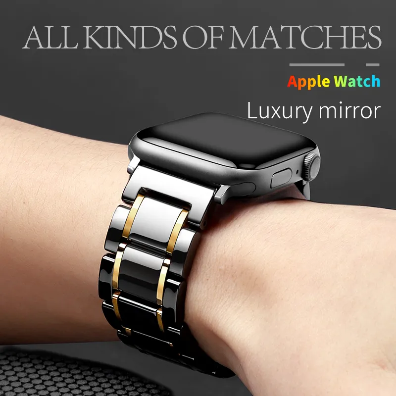 Luxury Ceramic Watchband Stems For Apple Watch Ultra 49mm 8 7 5 4 3 41mm 45mm 44mm 40mm IWATCH 6 SE 38mm 42mm Ceramics and Stainless Steel Strap Armband Armband Belt