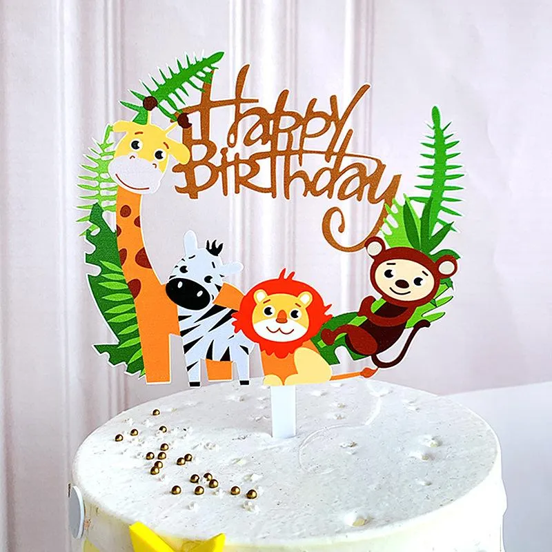 Other Festive & Party Supplies Creative Cute Cartoon Acrylic Cake Card Happy Birthday Small Animal Decoration Decorating