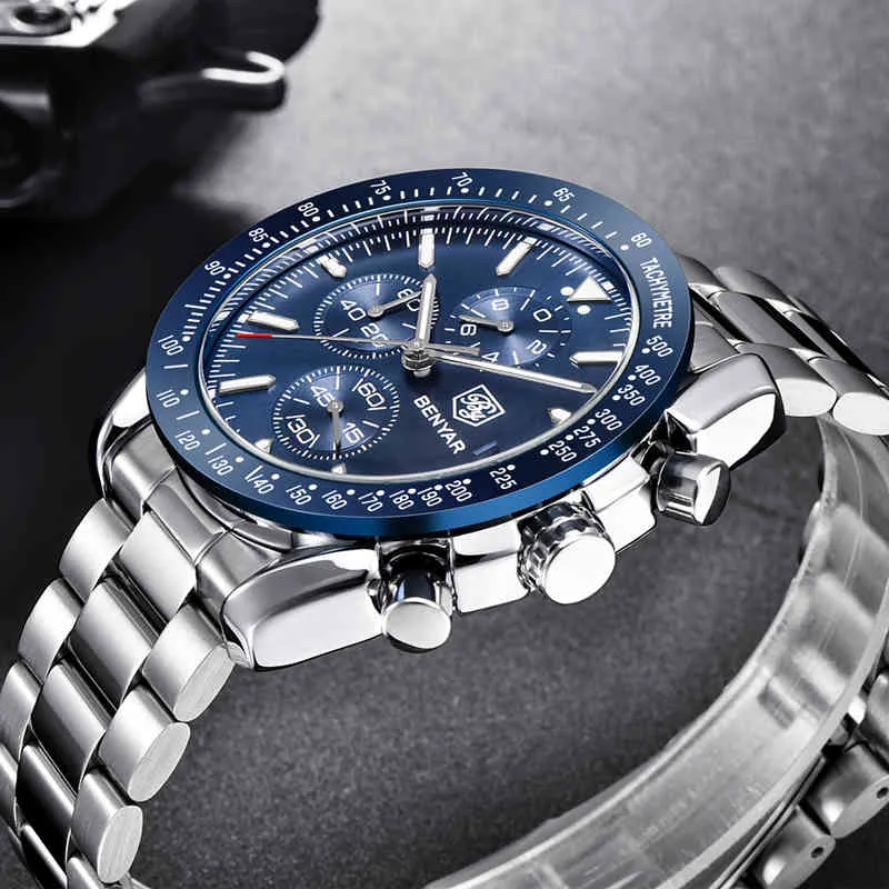 Benyar Topmerk Luxe Volledige Steel Business Quartz Casual Waterdichte Sport Es Clock Men Horloge Relogio Masculino