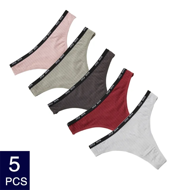 5 stks Katoen Vrouwen G-String Slipje Ondergoed Thong Sexy Huidvriendelijke Dames Zachte Low Rise Lingerie Solid Underpants Fashion 210730