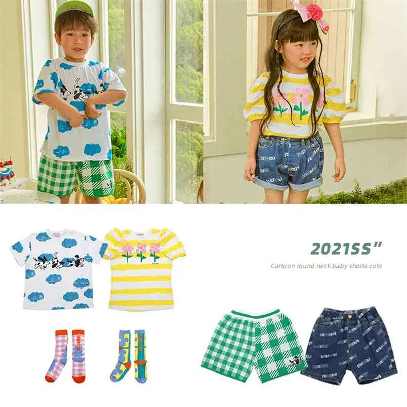 Kinder Jungen und Mädchen Sommer T-shirt Bloomers KDS Fahsion Cartoon Muster Bruder Schwester Passende Kleidung 210619