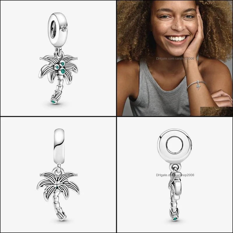 100% 925 Sterling Silver Palm Tree & Coconuts Dangle Charm Fit Original European Charms Bracelet Fashion Wedding Egagement Jewelry